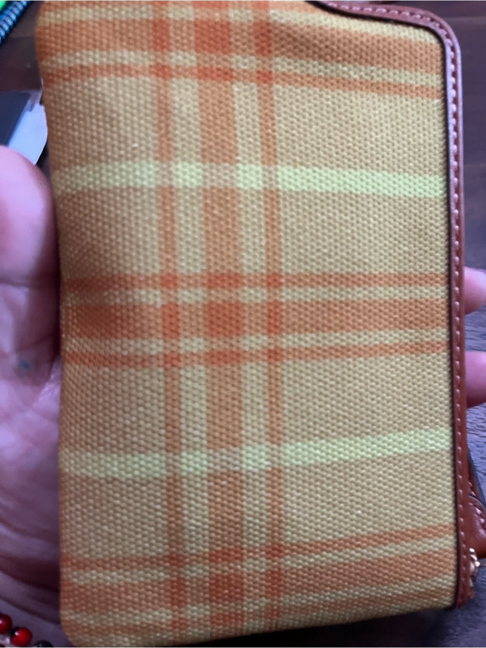 Coach Yellow and Orange Plaid Canvas Wristlet - Picture 3 of 4